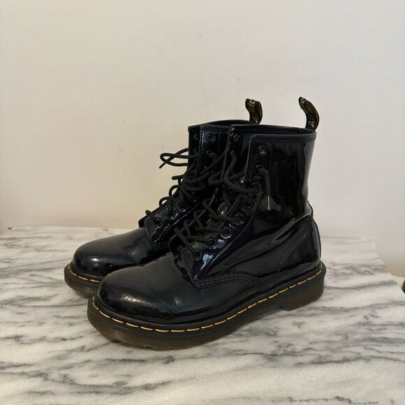 Dr. Martens Shoes - Dr Martens 1460 Black Patent Leather Lace-Up moto combat Boots size 9 women